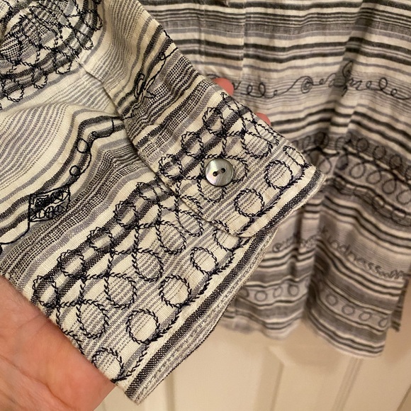 Chicos Linen Shirt Size 2 (12/14) Embroidered Button Up Inspirational 3/4 sleeve - Picture 7 of 15